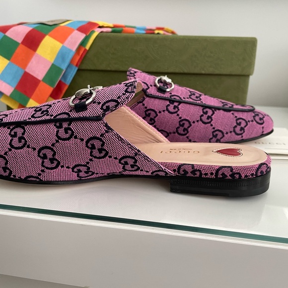Gucci Princetown New Canvas GG Malaga Mules Slides Magenta 36.5 - Picture 9 of 14